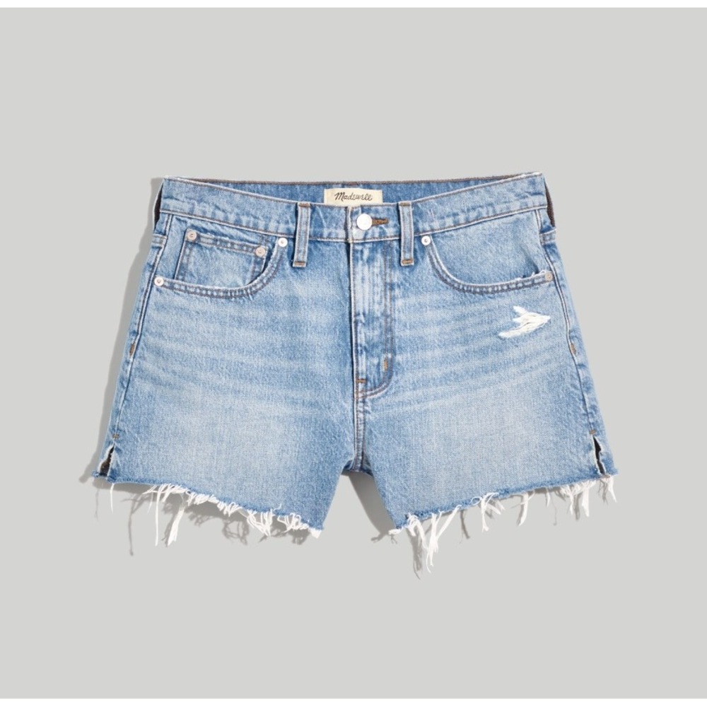 Madewell Plus Relaxed Denim Shorts Madera Wash Distressed Raw Hem Side Slit 18W